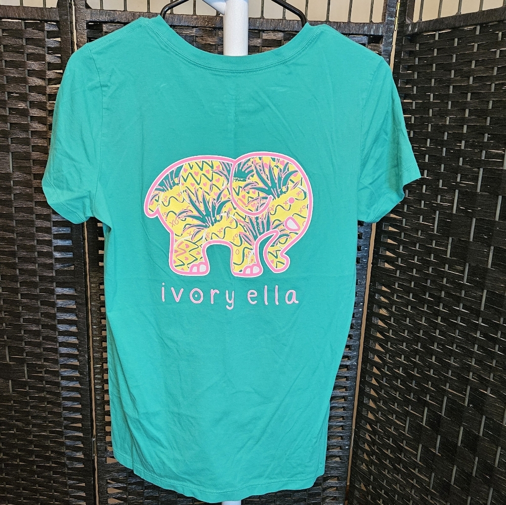 Ivory Ella Green And Pink Save The Elephants Tropical Pocket Short Sleeve Tee